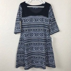 NWT Mudd Little Girls Dress Black White Soft Casual Stripe Geometric Diamond 7/8